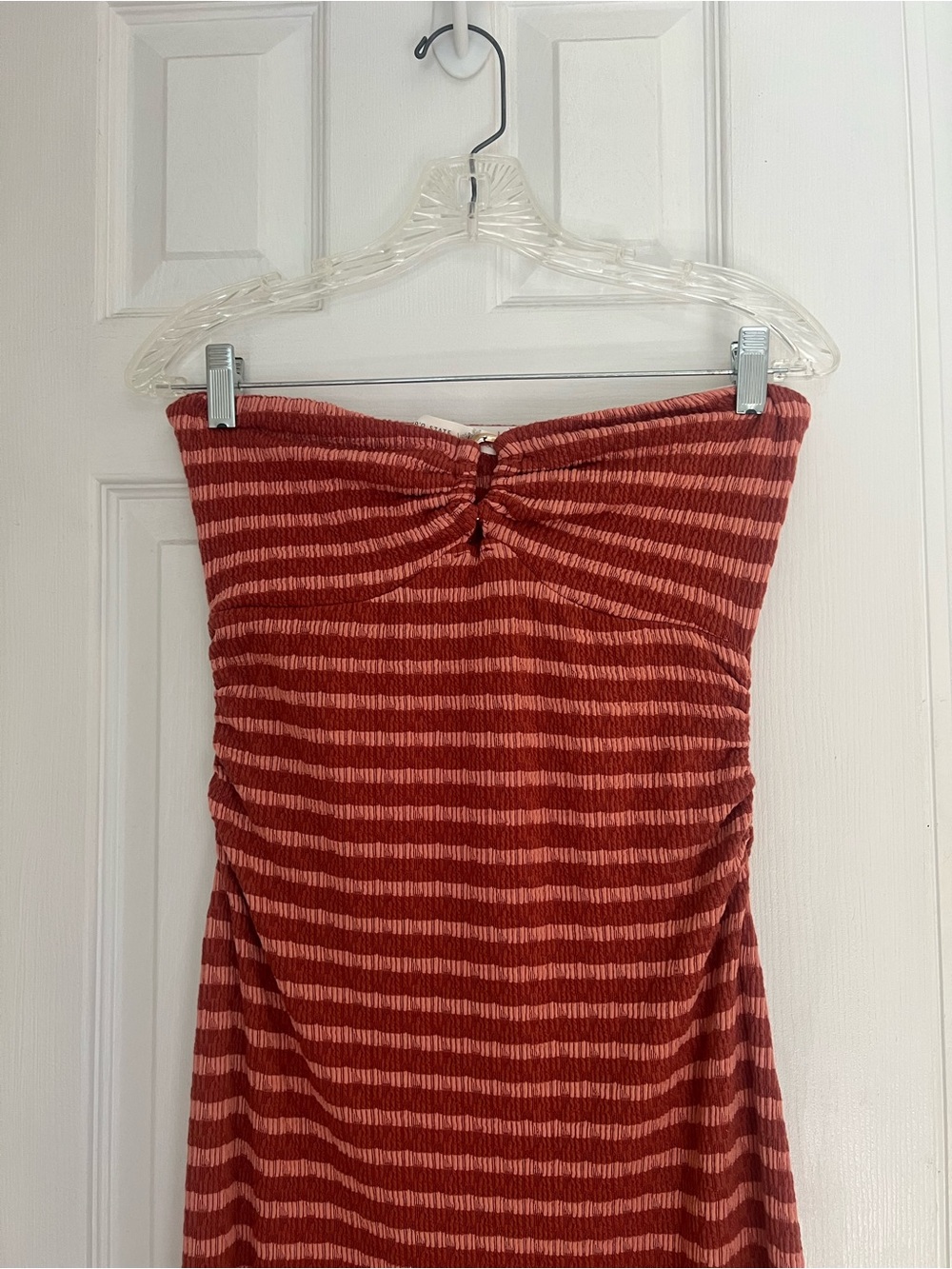 Altar'd State Rust and Pink Striped Strapless Knit Dress